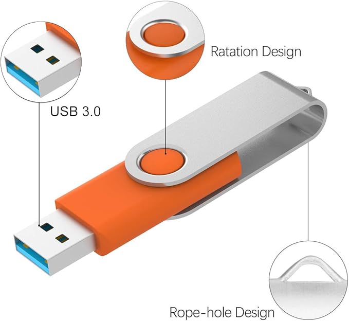 KOOTION 16GB USB 3.0 Flash Drive 16 gb Flash Drives 10pcs Thumb Drive Keychain Jump Drive Swivel Memory Sticks, Orange