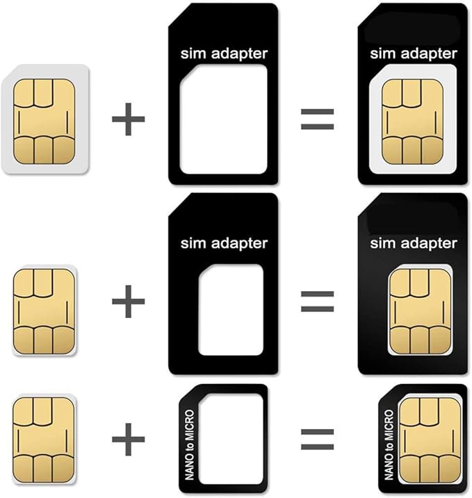 10 Pack SIM Card Adapter Kit, 4 in 1 Nano Micro Standard Converter Kit with Steel SIM Tray Eject Pin 1, Black