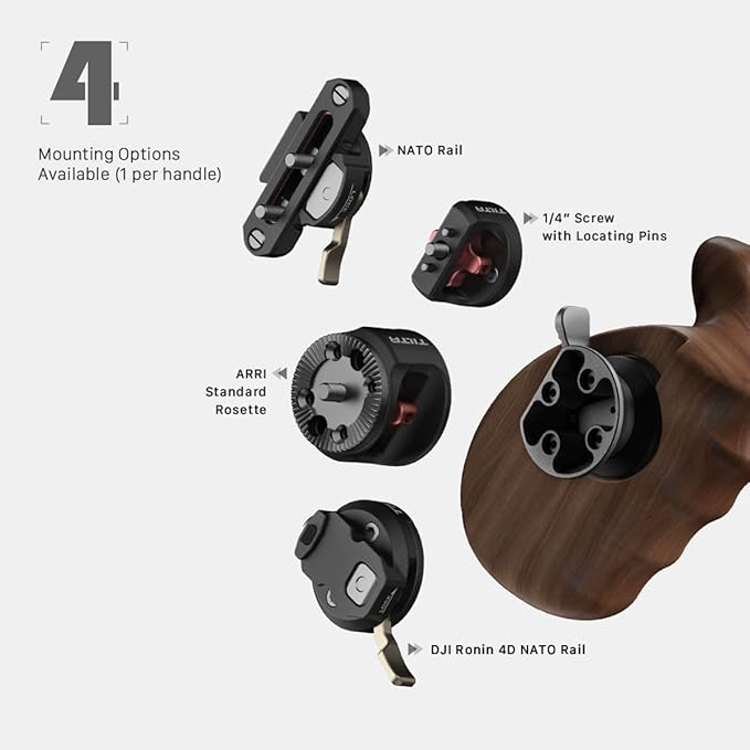 Tilta Advanced Left Side Wooden Handle (1/4-20" with Locating Pins - Type XI) | Black Walnut Wood & Aluminum Alloy Build | Quick Release Button