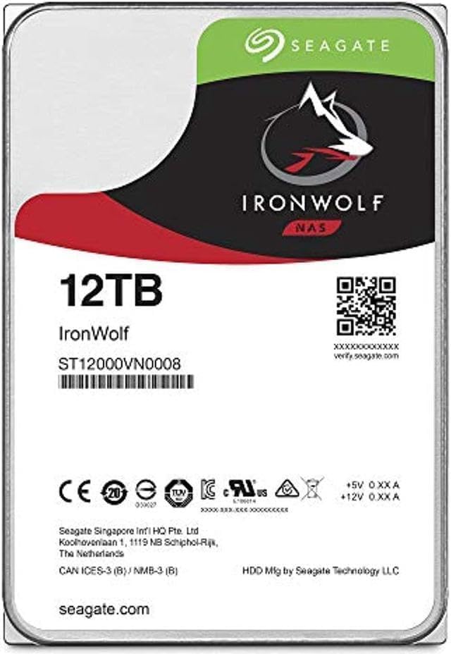 Seagate IronWolf 12TB NAS Internal Hard Drive HDD – CMR 3.5 Inch SATA 6Gb/s 7200 RPM 256MB Cache for RAID Network Attached Storage (ST12000VNZ008/ST12000VN0008)