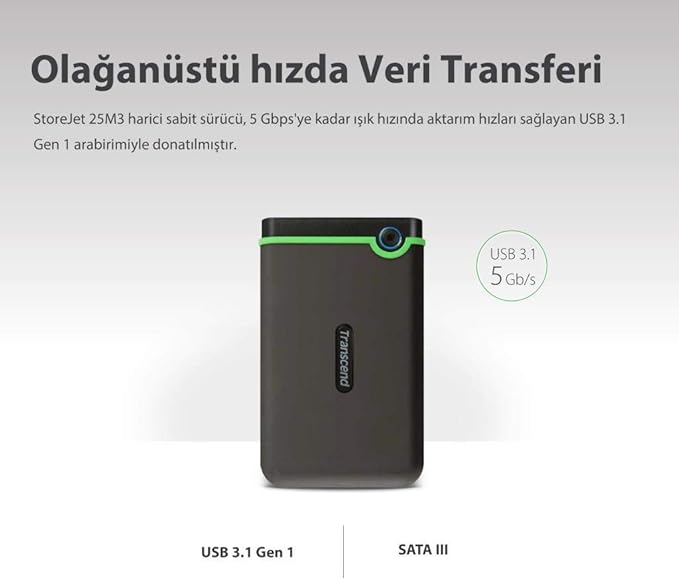 Transcend 2TB USB 3.1 Gen 1 StoreJet 25M3G SJ25M3G Rugged External Hard Drive TS2TSJ25M3G, Military Green