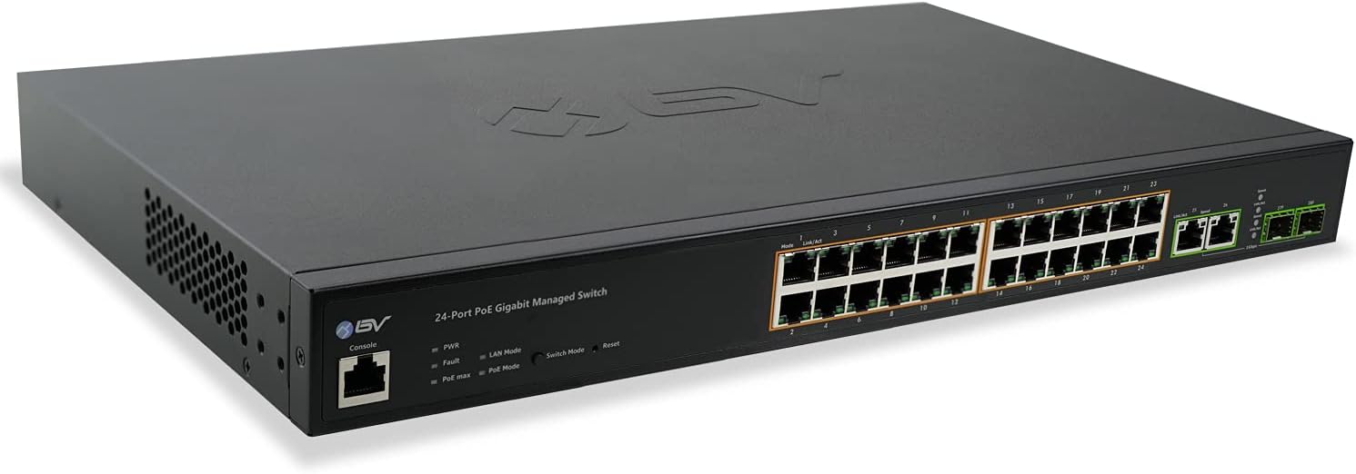 BV-Tech 24-Port Gigabit PoE+ Managed Switch with 2 Ethernet & 2 SFP Uplinks | High-Performance, NDAA Compliant | POE-SW2404G-MG-PLUS