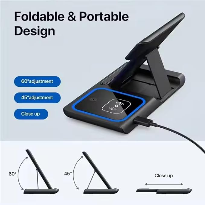 2025 Traveling Portable Wireless 3-in-1 Charger for iPhone 16/15/14/13/12/11, Apple Watch 10/9/8/7/6/5/4/3/2/SE/Ultra/Ultra 2, AirPods 2/3/4/Pro – Compact & Stylish Black Dock.