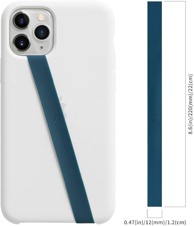 Sinjimoru Stretchable Silicone Phone Strap, Flexible and Elastic Grip Holder for iPhone & Android, Secure Phone Loops Finger Grip with Wireless Charging Support Sinji Loop Blue