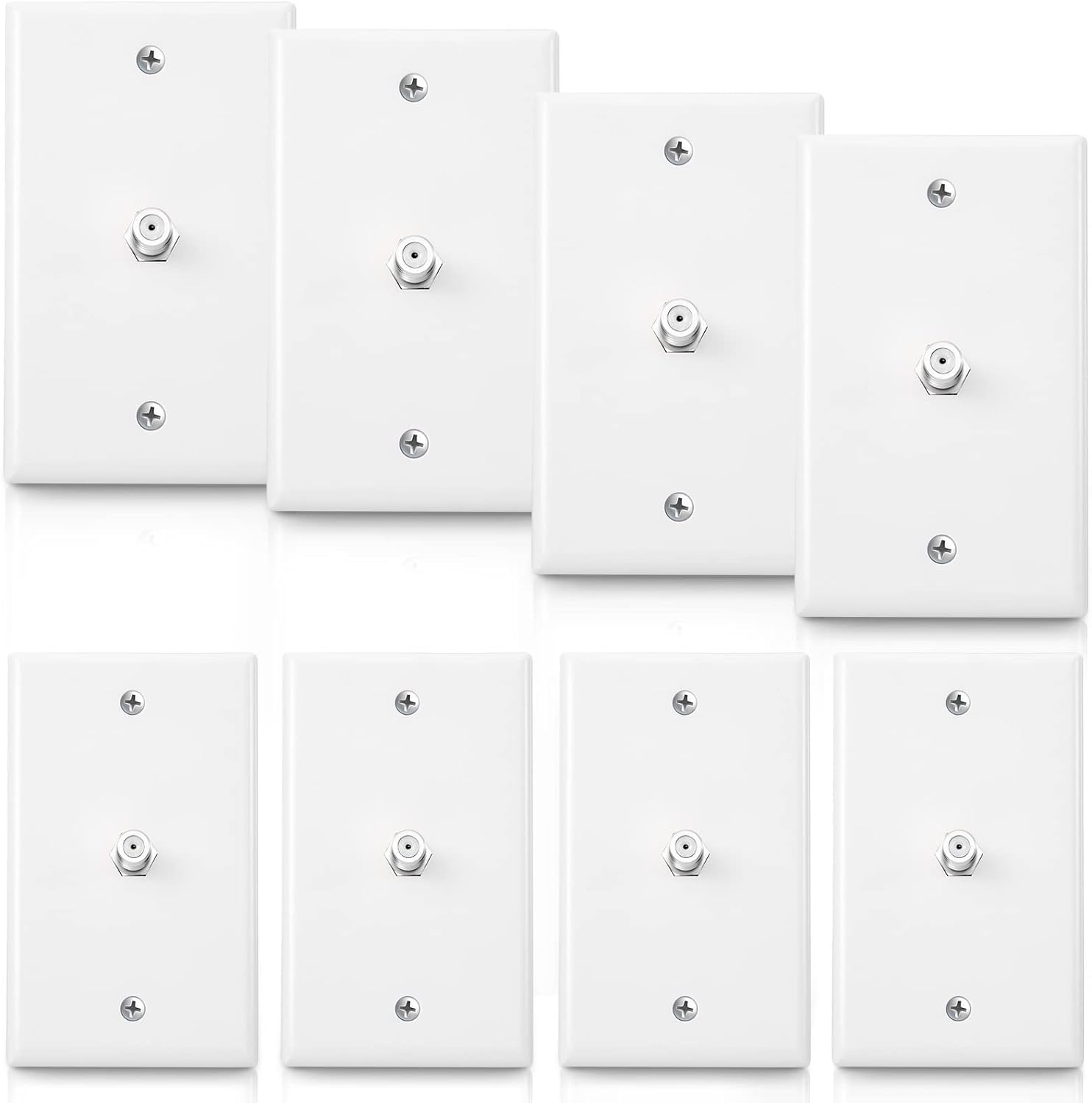 1-Port TV Cable Wall Jack F Connector Coax Video Jack Single Gang Wall Plates (White, 8 Pcs)