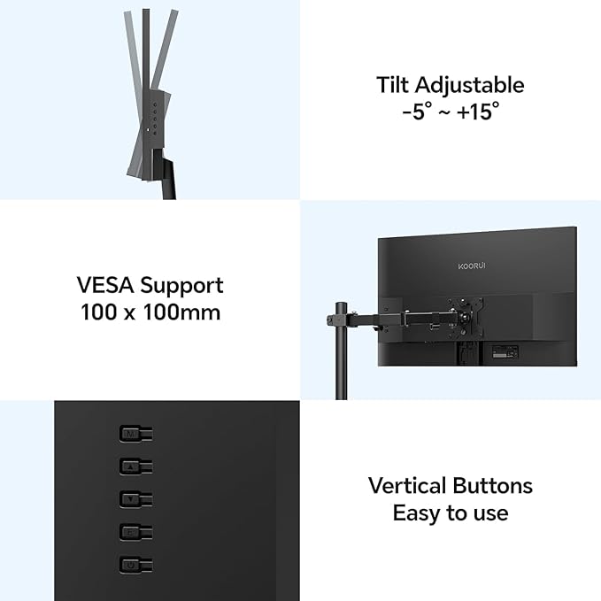 KOORUI 27 Inch Monitor, Full HD 1080P 100Hz Computer Monitor, IPS Display, HDMI, VGA, 4ms Response Time, 100 x 100 mm VESA Mountable, Frameless, Ergonomic Tilt, Black