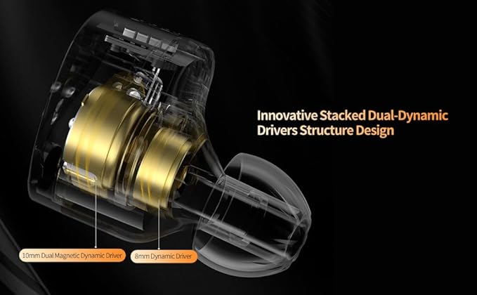 KZ Castor in Ear Monitor Headphones, HiFi Bass Wired Earphone Sound Tunable Noise Isolating IEMs, Dual-Dynamic Driver Wired Earbuds, 2PIN-C Detachable Cable for Singers Musicians