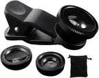 Phone Fisheye Lens 3in1 Wide Angle Fish Eye Macro Lenses Clip-on Universal Lens Black Lens Attachments