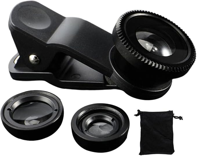 Phone Fisheye Lens 3in1 Wide Angle Fish Eye Macro Lenses Clip-on Universal Lens Black Lens Attachments