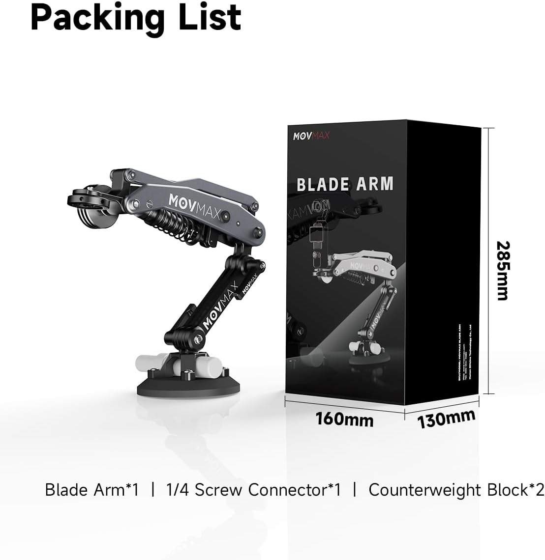 Movmax Blade Arm for DJI Pocket 3, Insta 360, and GoPro Hero 12 Cameras with N2 Arm Technology and Universal Locking Screw