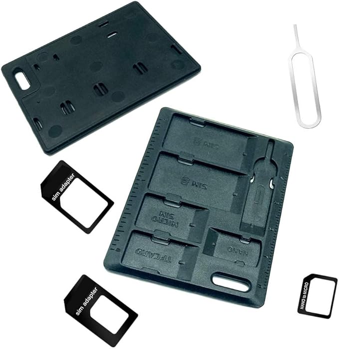 1 Pack SIM Card Holders with Tray Opener Pins, Card Storage Tool Set for Standard Micro Nano Micro-SD Memory Cards, with 3 Card Adapters and 1 Eject Pins - Black