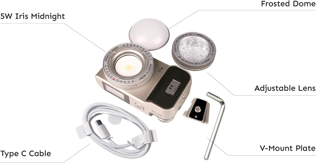 Iris Portable LED Photography Light Standard Kit with LCD Display, App Control, Adjustable Lens, CRI/TLCI 96+, 2700-6500K, Bi-Color Camera Light for Content Creators, 5W, Black