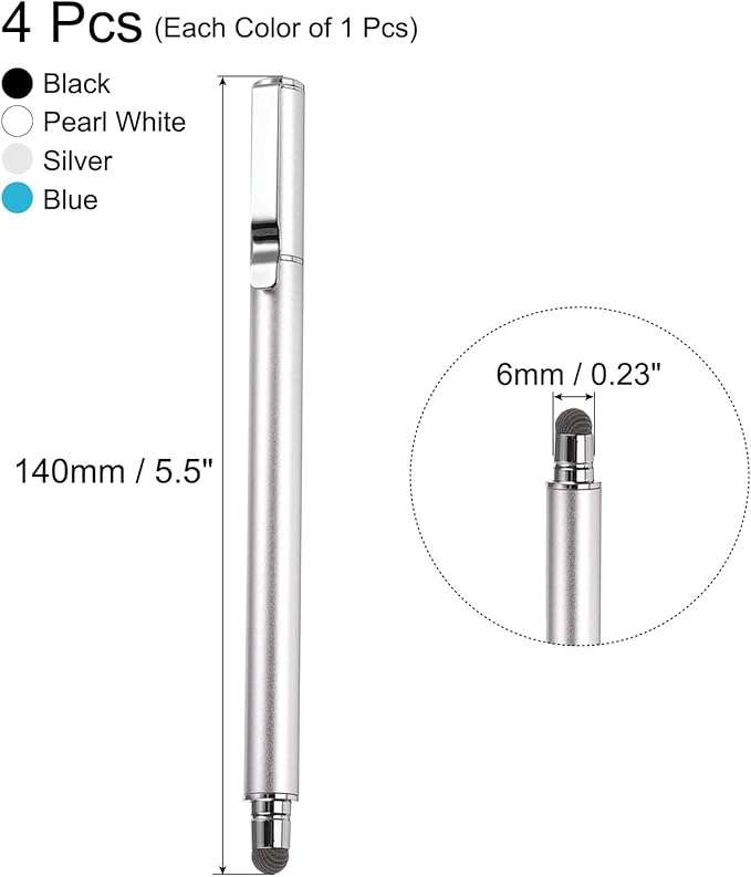 MECCANIXITY 4pcs Stylus Pens for Touch Screens Universal Capacitive Stylus Pencil Sensitivity for Phone Tablet Touch Screen Device,Black Sky Blue Silver White