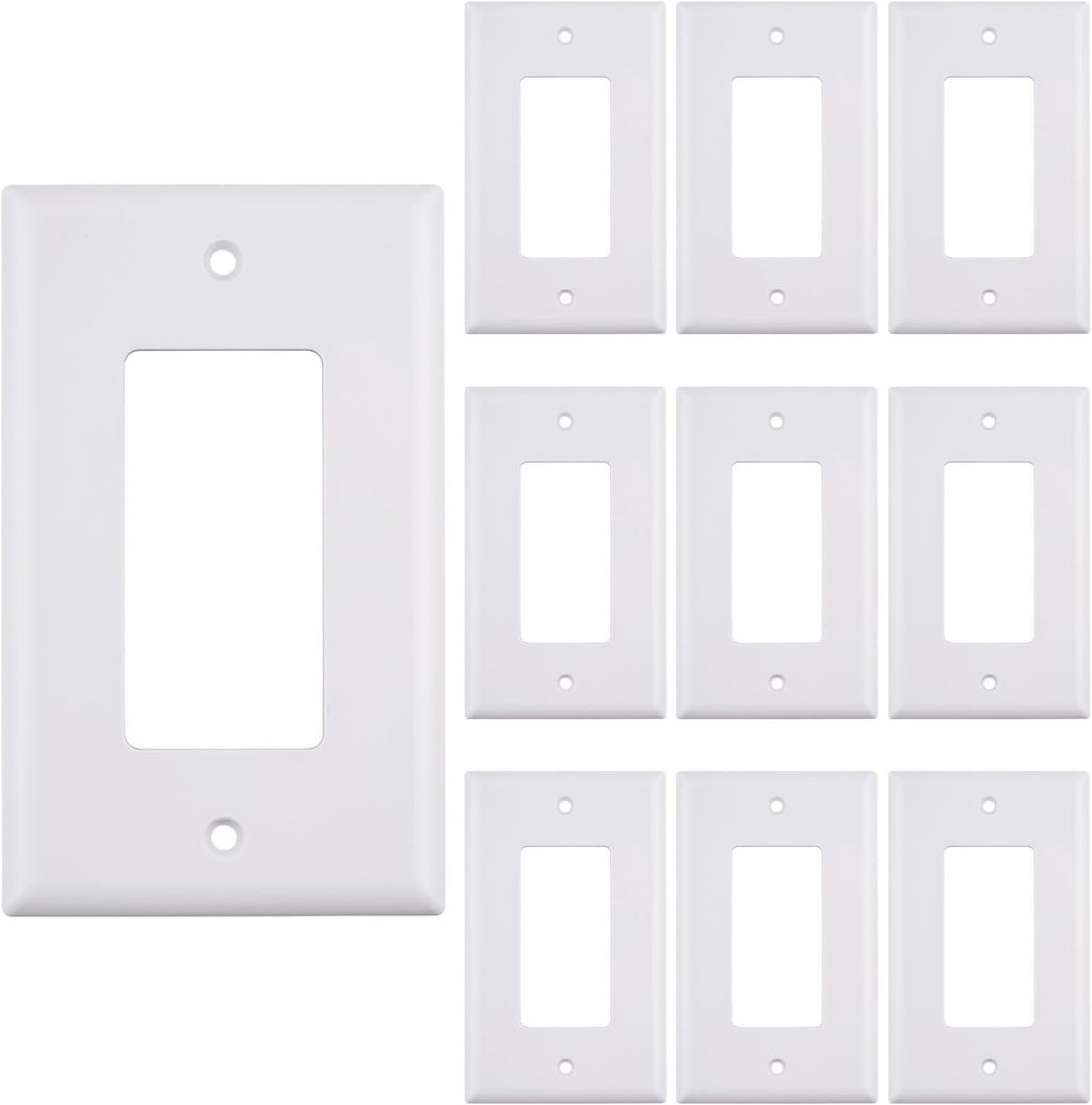 1 Port Keystone Wall Plate, Single Gang White Jack Insert for Ethernet, Coax, HDMI – Standard Size WallPlate Cover for Home & Office (10 Pack)