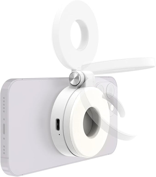 KraftGeek Magnetic Selfie Light for iPhone Magsafe, Portable Phone Ring Light for Video Recording, Rechargeable Lightweight Travel LED Cell Phone Light, White