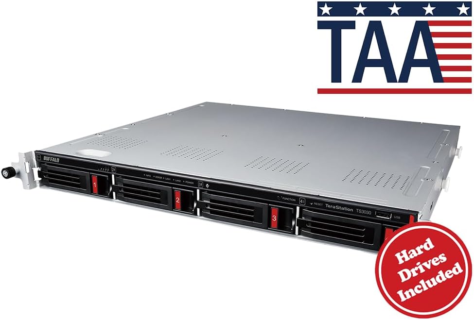 BUFFALO TeraStation 3430RN 4-Bay 32TB (4x8TB) Rackmount Small-Med Business NAS w/Hard Drives Included