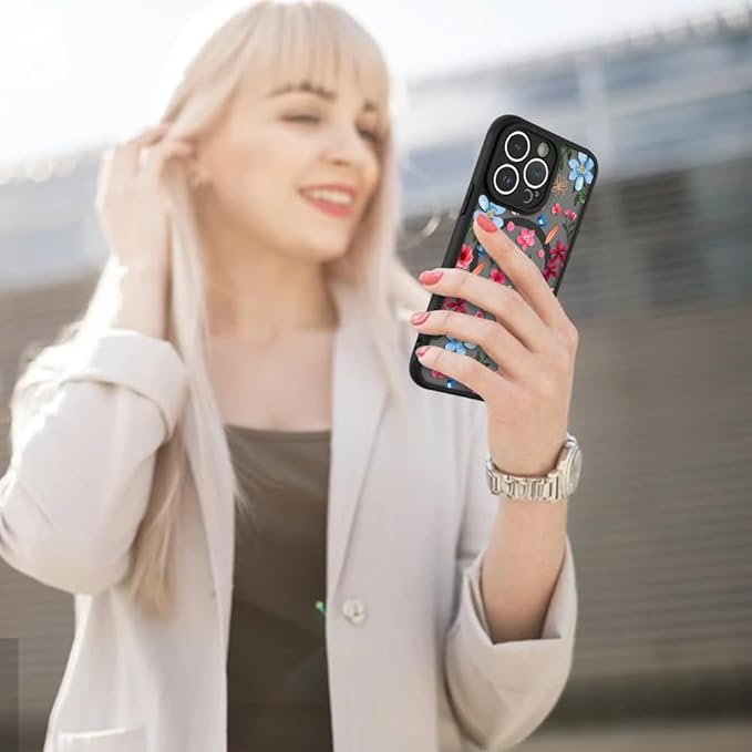 AIGOMARA Magnetic Case for iPhone 14 Pro [Compatible with MagSafe] Cute Pink Blue Flower Floral Pattern Soft TPU Bumper Hard PC Back Anti-Fall Shockproof Protective Slim Cover for Women Girls