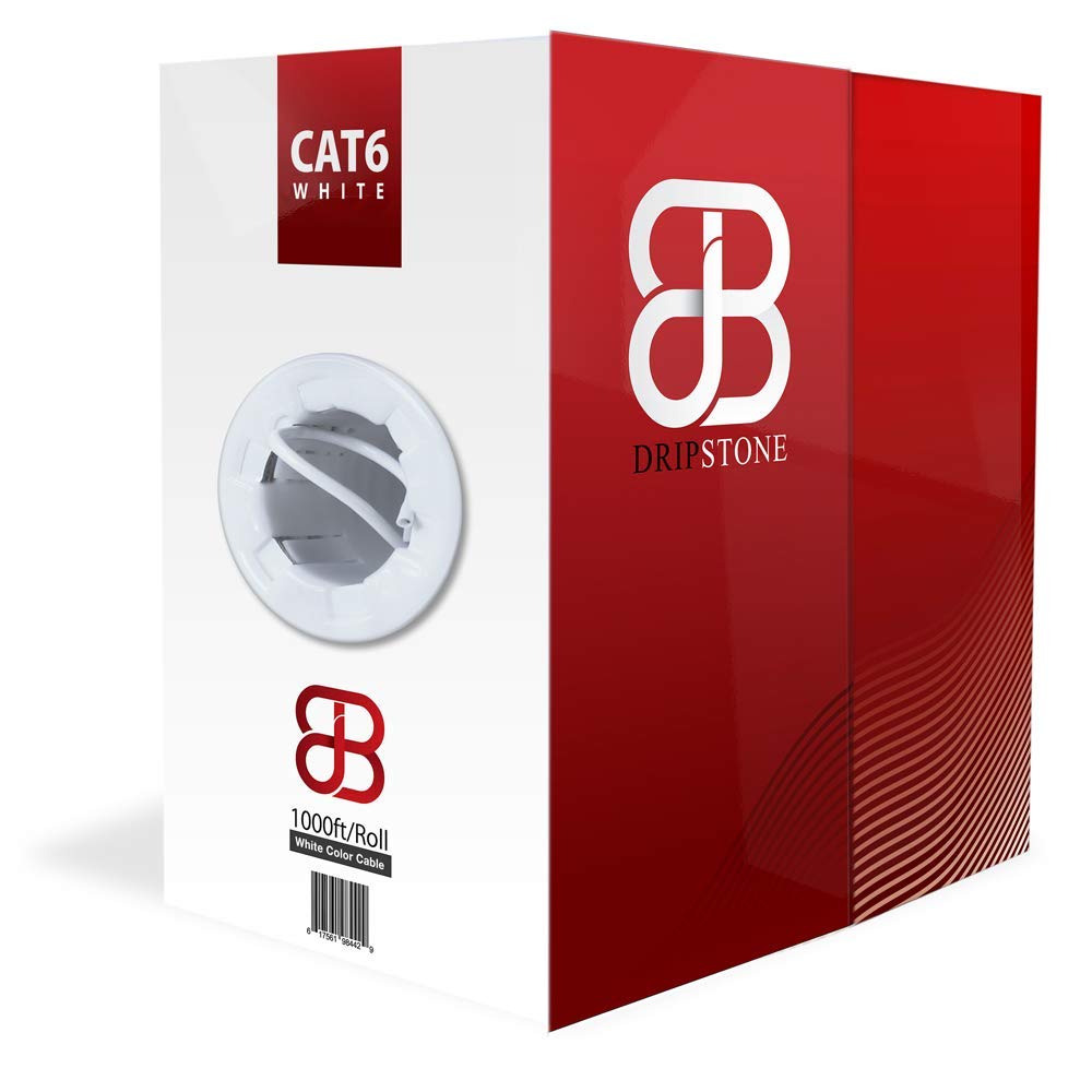 Dripstone CAT6 Ethernet Cable 1000ft Bulk Network LAN Wire 23AWG Solid CCA UTP 550MHz High-Speed Internet Cable Gaming, Streaming, Office, Home Use, Pull Box, Cat6 Bulk, Stable Connectivity - White