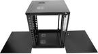 9U Server Cabinet Wall Mount Rack Enclosure with Caster Wheels 2 Server Fans Locking Glass Door Removable Side Panels 19" Network Cabinet 15-18.5" Installation Depth Heavy-Duty Frame(23INCH, 9U)