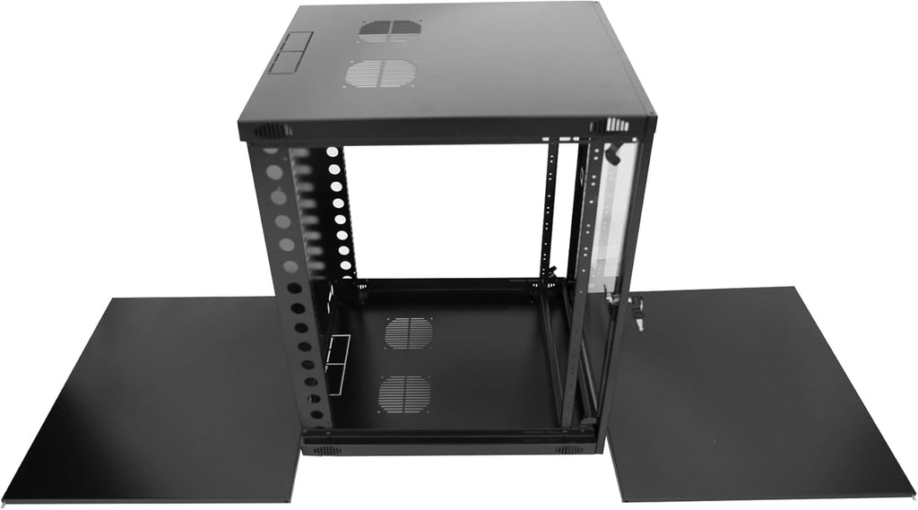 12U Server Cabinet Wall Mount Rack Enclosure with Caster Wheels 2 Server Fans Locking Glass Door Removable Side Panels 19" Network Cabinet 15-18.5" Installation Depth Heavy-Duty Frame (27INCH, 12U)