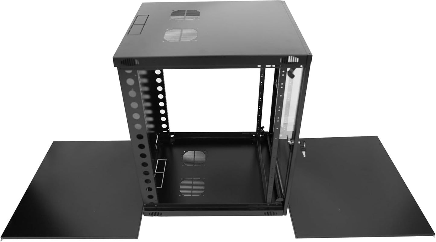 12U Server Cabinet Wall Mount Rack Enclosure with Caster Wheels 2 Server Fans Locking Glass Door Removable Side Panels 19" Network Cabinet 15-18.5" Installation Depth Heavy-Duty Frame (27INCH, 12U)