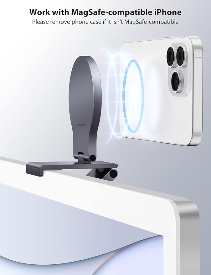 Stouchi Continuity Camera Mount for Desktop Monitor, iMac Compatible iPhone Webcam Mount with Mag-Safe for Mac Desktops and Displays, Apple TV 4K