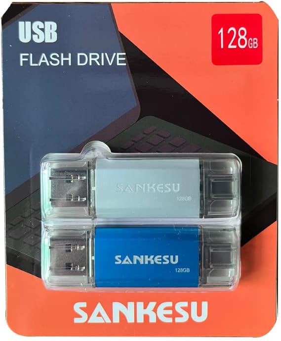 3.0 USB C Flash Drive, USB-A & Type-C OTG Thumb Stick, Dual Memory Sticks Compatible with PC/Laptop/Type C Cell Phone and Tablet (Silver/Blue, 128GB)