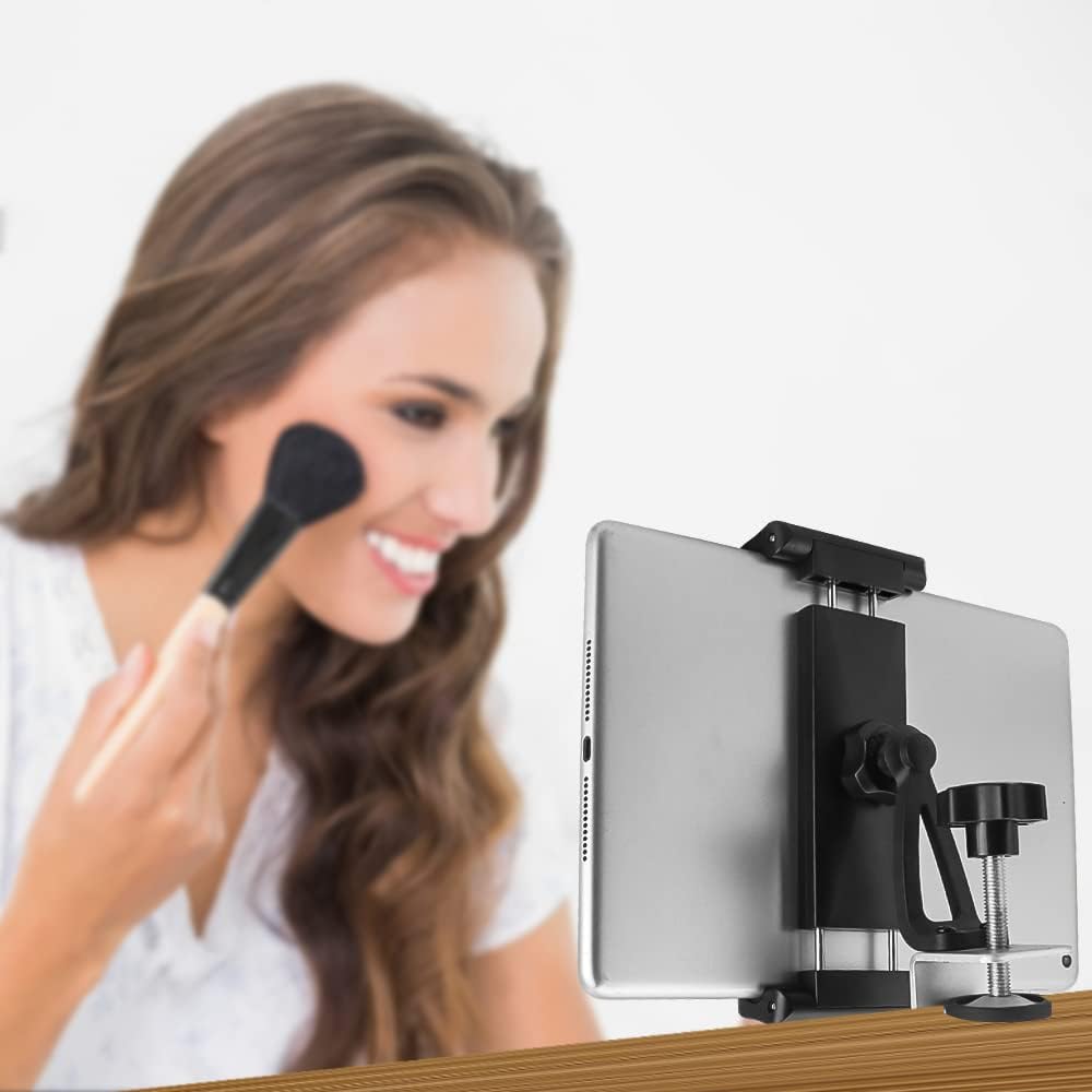 Under Cabinet Tablet Mount Holder, woleyi Kitchen iPad Mount Holder, Desk Aluminum Clamp Stand Compatible with iPad Pro 12.9 Air Mini, Galaxy Tabs, Surface Pro/Go, 5.5"-13" iPhone, Tablets and Devices