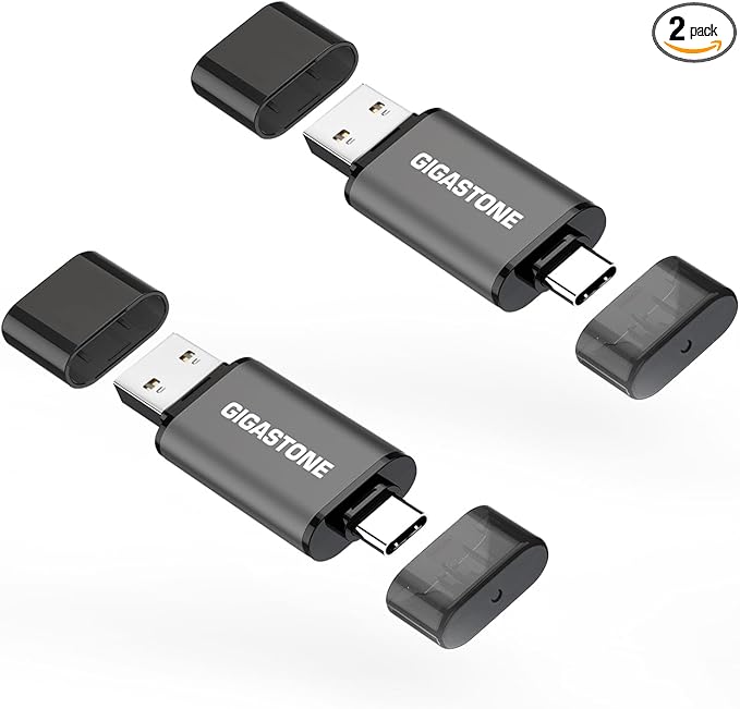 GIGASTONE 512GB Dual Drive (2 Pack) Z40 USB 3.2 Gen 1, 2-in-1 Type-A & Type-C, 100MB/s Ultra Fast, Head Cap Design, Plug & Play for Smartphone/PC/Mac/TV/Car Audio, USB 2.0/3.0/3.1 Compatible
