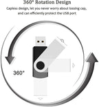 5 Pack 64GB USB Flash Drive with Type C Adapter and Storage Box USB 2.0 High Speed Metal Pen Drive 360° Rotatable Storage Memory Stick for Phone/Pad/PC/Laptop/Android - Black(5-Pack 64GB)