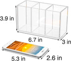 NIUBEE Acrylic Pen Holder 3 Compartments, Clear Pencil Organizer Cup for Countertop Desk Accessory Storage