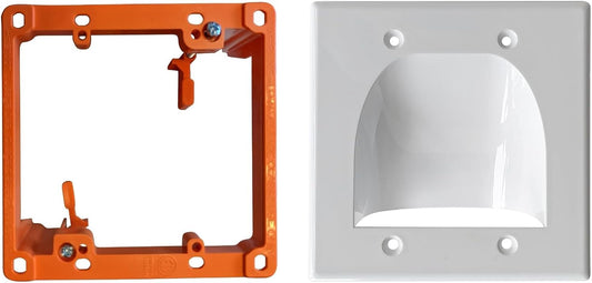 1 Pack Wall Plate with Bracket - In Wall Cable Management Kit - Recessed Wall Plate Cable Pass Through Pair with Dual Gang Low Voltage Mounting Bracket - TV Cord Hider for Wall Mounted TV
