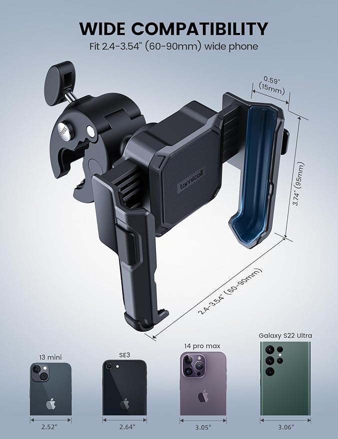 Lamicall Motorcycle Phone Mount Holder - [Camera Friendly] [1s Lock] Bike Phone Holder Handlebar Clamp, Bicycle Scooter Phone Clip, for iPhone 16 Pro Max, 15 14 13, Galaxy S25 Ultra, 4.7-7" Phones