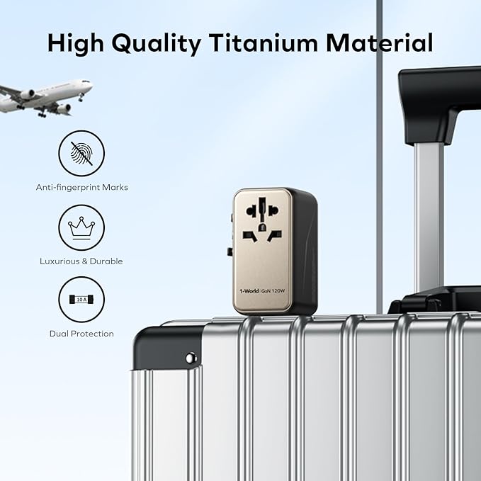 MOMAX Universal Travel Adapter, 120W GaN Fast International Power Adapter, 3 USB C & 1 USB A, Worldwide Travel Plug Adapter, All-in-One Worldwide Wall Charger for USA European UK AUS (Type C/G/A/I)