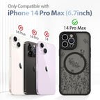 AIGOMARA Magnetic Case for iPhone 14 Pro Max [Compatible with MagSafe] Cute Black Flower Floral for Women Girls Soft TPU Bumper Hard PC Back Anti-Fall Shockproof Protective Slim Cover