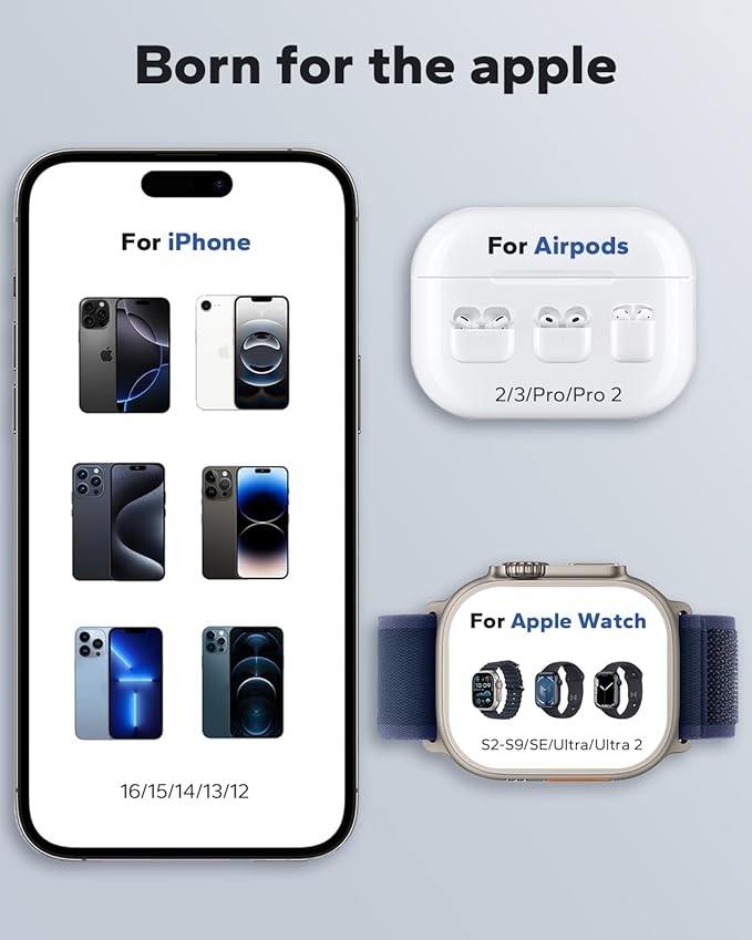 KPON for iPhone Nightstand Charging Station,15W 3 in 1 Wireless Phone Charger Stand with Night Lamp, Travel Foldable Magnetic Cube Magsafe Dock for iPhone 16 15 14 13 12 Series/Apple Watch/Airpods