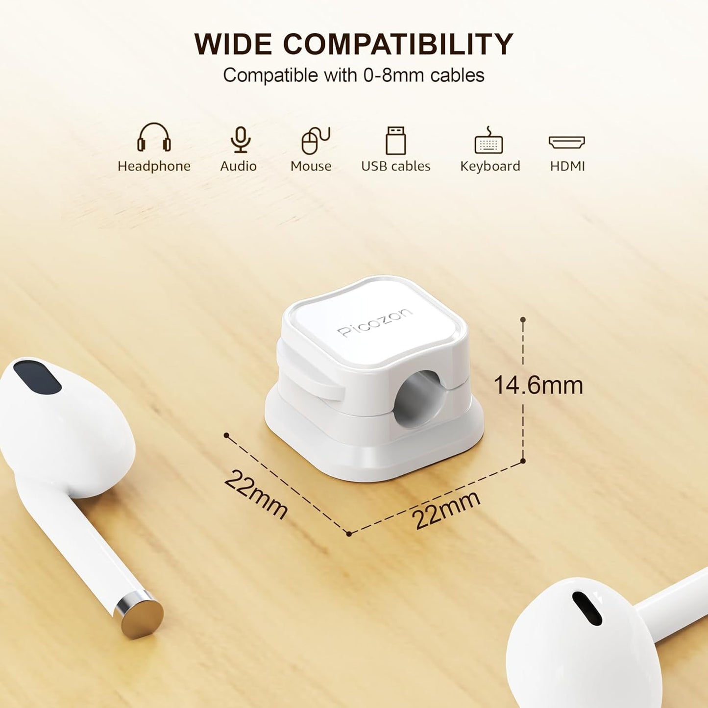 15 Pack Magnetic Cable Clip Organizer Cord Holder, Picozon Adhesive Cable Management, Wire Phone USB Charger Cable Holder, Keeper Organizer for Office Home Desktop Table - White