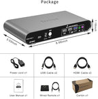 2 Computers 1 HDMI Monitor Automatic KVM Switch 8K@60Hz, Hotkey Switching, EDID, Support 5.1/7.1 Audio and Microphone, Aluminum Shell with Digital Display, USB 3.0 Hub, HDR10 with Cables