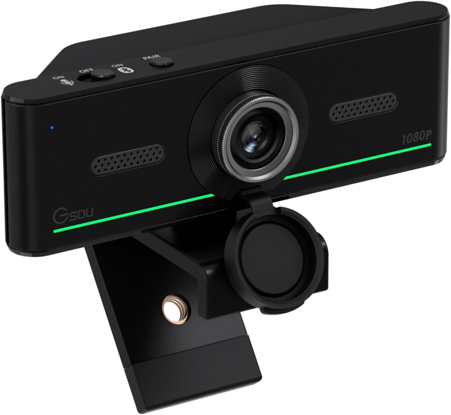 1080P Webcam with Mics, Auto Light Correction, USB Plug&Play, Privacy Cover, Computer Webcam Connect Bluetooth Headset/Earphone/Speaker, Full HD for Business Meetings & Live Streaming