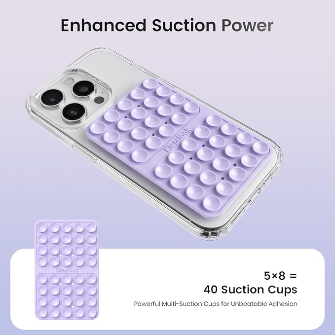 Klearlook Silicone Suction Cup Phone Case Mount Double Sided, Silicon Sticky Phone Grip with Higher Suction for Cell Phone, Hands-Free Phone Accessories Holder for Selfies and Videos, Lavender