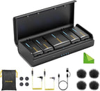 7RYMS iRay DW40 Wireless Lavalier Microphone with Four Transmitters One Charging Case Support AI Denoise, 48kHz/24bit Recording for Video Vlog, Interview, Live Streaming, Podcasting-Black