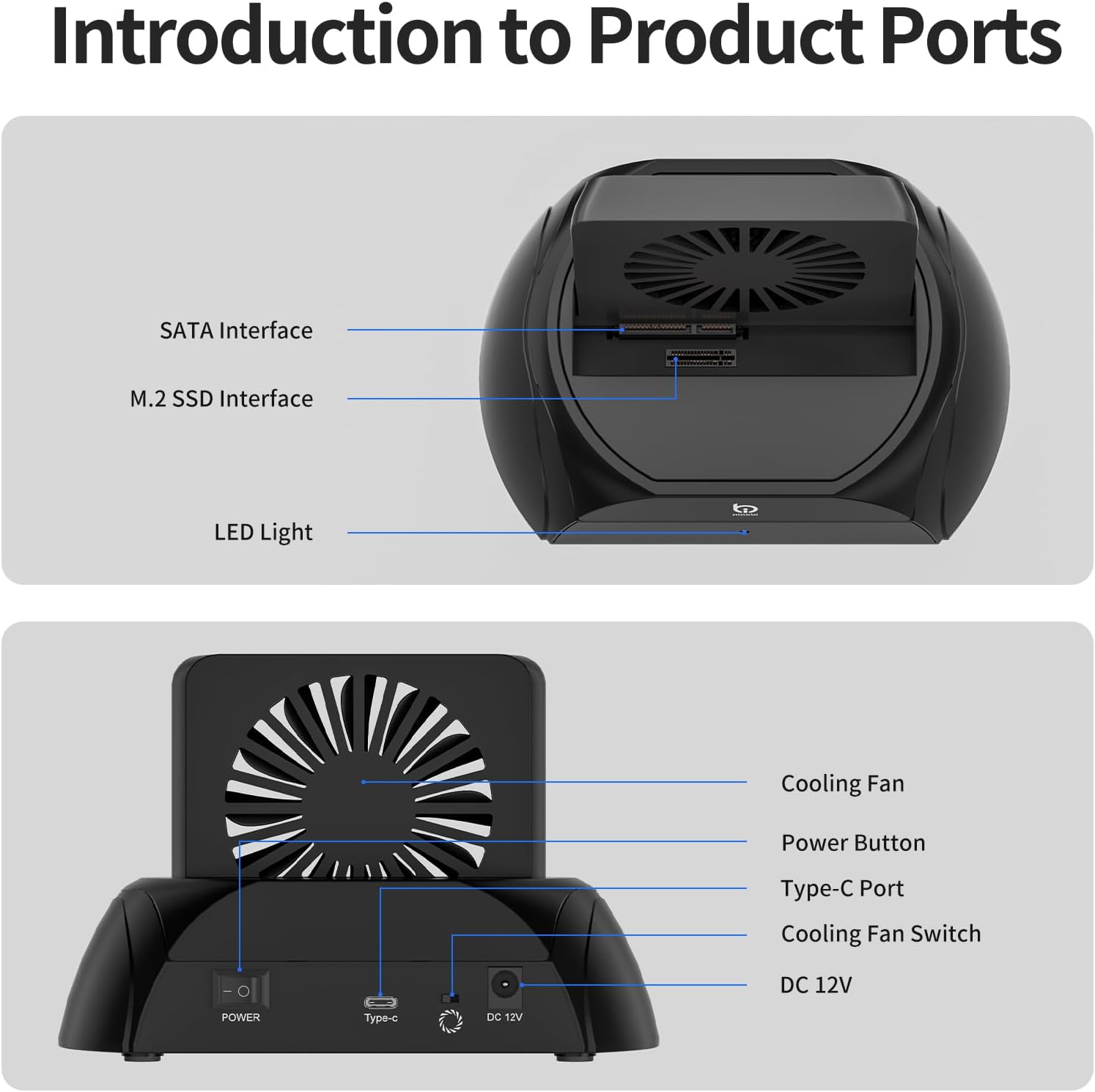 Hard Drive Docking Station, Pcie NVMe Adapter with Cooling Fan Superior Cooling Efficiency, External Hard Drive Reader Compatible with M.2 NVMe/SATA SSD & 2.5" and 3.5" SATA HDD SSD