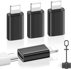 MoKo USB C to Lightning Adapter 4 Pack, Not for Audio/OTG, Lightning Male to USB C Female Adapter for iPhone 14/13/12/11/X Series, iPad/AirPods, Charging & Data Sync, with Anti-Lost Loop, Black