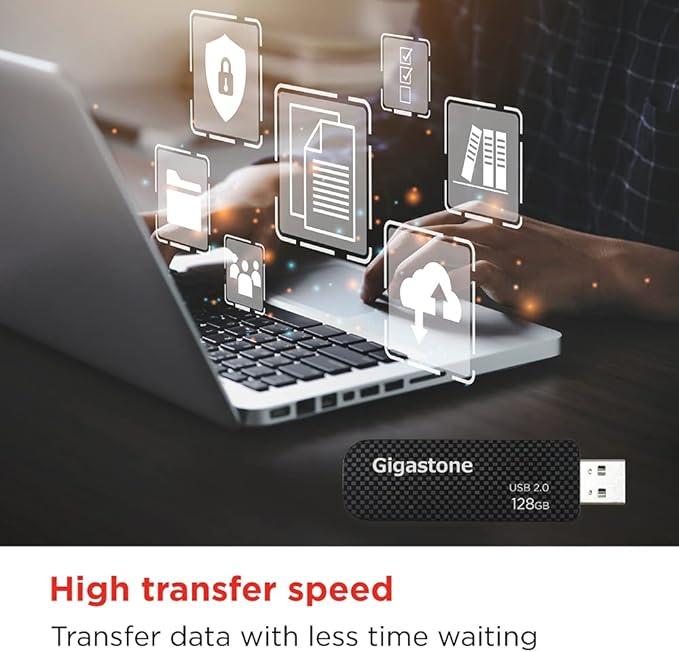 GIGASTONE V30 128GB USB 2.0 Flash Drive 5-Pack, Capless Retractable Design Pen Drive, Carbon Fiber Style, Reliable Performance & Durable