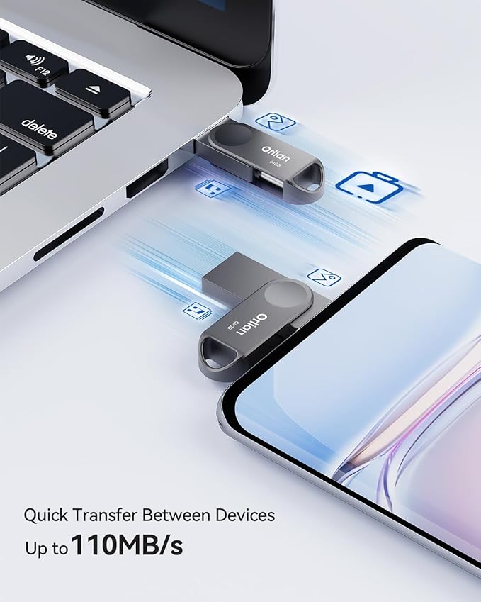 64GB USB C Flash Drive, Dual Drive USB 3.0 and Type C Thumb Drive Up to 110MB/s Read Metal Waterproof Swivel Design Portable for PC Laptop Tablet Android Smartphone iPhone 15 and More, Gray