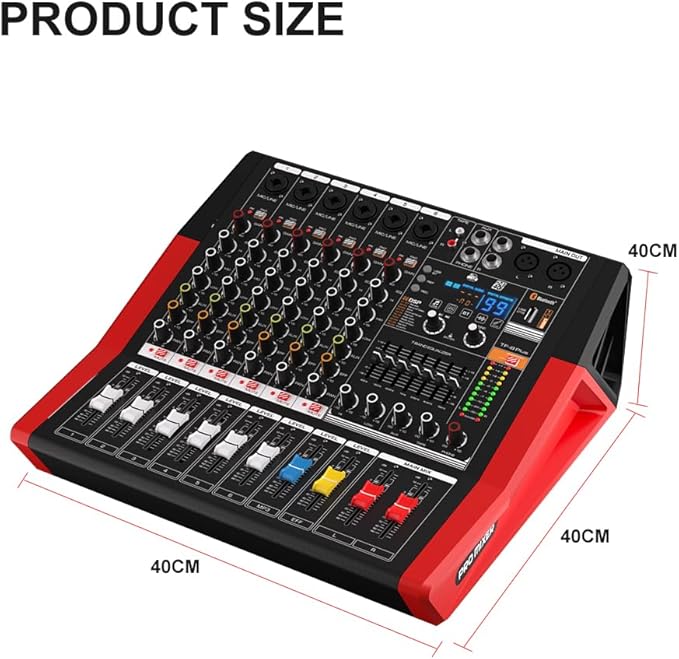 TF600 6-Channel Professional Mixer with Bluetooth Sound Bar with Power Amplifier 2 * 450W Power Output Powered Mixer, 7-Stage Equalizer, 99 DSP Effects, Recording Input USB Drive for Speakers