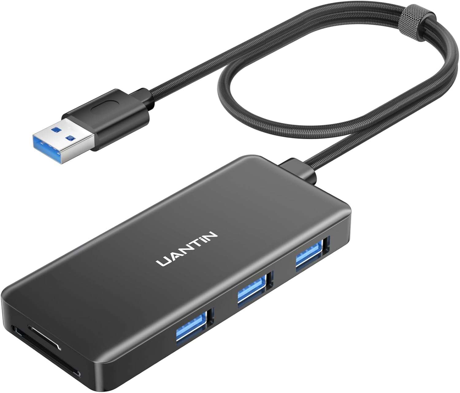 USB Hub for Laptop | 3-Port USBA 3.0 Splitter with SD/TF Card Reader (Charging Not Supported), 2FT Braided Nylon Cable, Multi-Port USB Dock Extender for PC, MacBook, Mac mini, Surface, Desktop