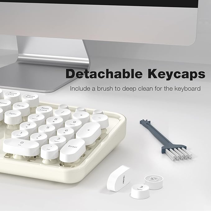 KNOWSQT Wireless Keyboard and Mouse Combo - White-Milky Full-Sized 2.4 GHz 104 Keys Typewriter Cute Keyboard, Round Keycap and Optical Mouse for Windows, Computer, PC, Laptop, Desktop