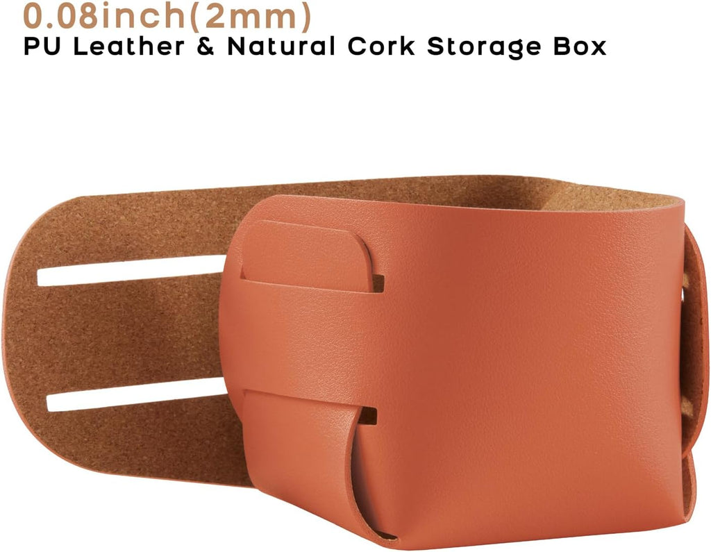 HOMIEAZICOZI 2-Pack Cork Leather Desk Accessories Storage - Pencil Pen Holder - Makeup Brush Holder Organizer - Stylish Addition to Home Decor (Orange)