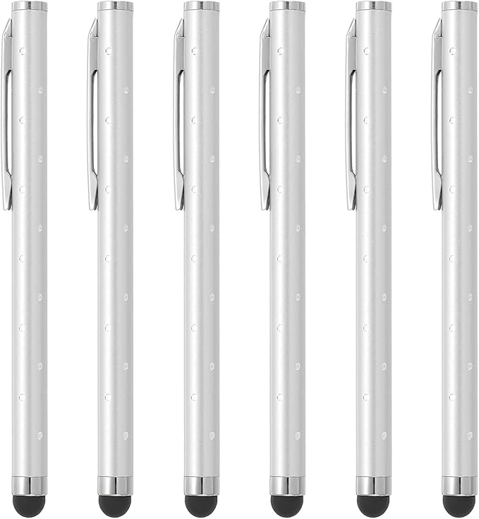 PATIKIL Stylus Pens for Touch Screens, 6 Pcs High Precision Universal Bling Stylus Crystal Metal Capacitive Pen for Touch Screen Devices Phone Tablets Laptop, Silver